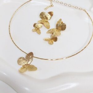 Conjunto borboletas banhado a Ouro 18k
