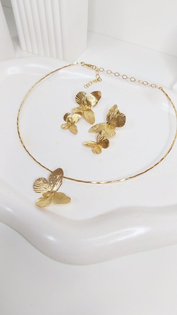 Conjunto borboletas banhado a Ouro 18k